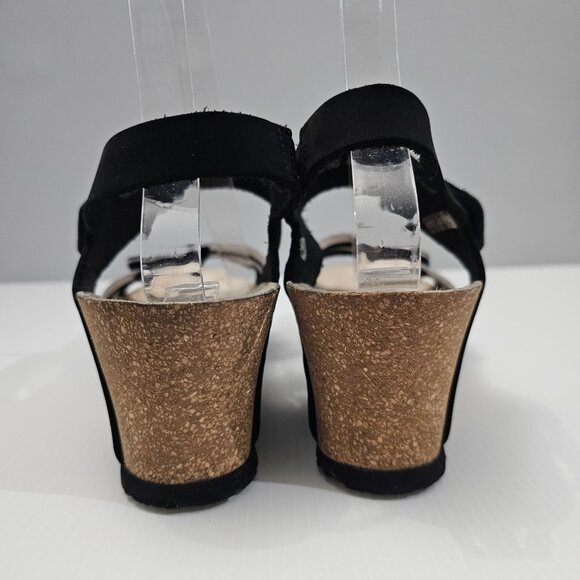 Mephisto Lucia Sandal Platform Wedge Black White Leather Cork EU Size 40 - Picture 6 of 12